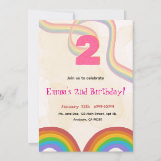 2nd Birthday Invitation Girl Editable Rainbow