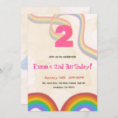 2nd Birthday Invitation Girl Editable Rainbow (Devant / Derrière)