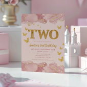 2nd Birthday Invitation Pink Gold Glitter Girl