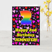 2nd Birthday: Loving Hearts Pattern, Rainbow # 2 Kaart (Gele Bloem)