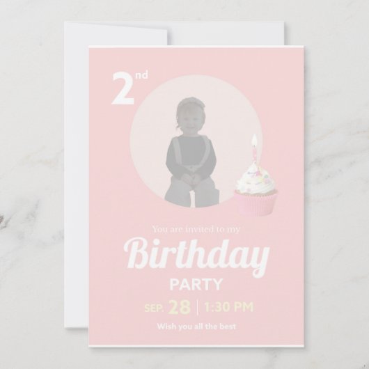 2nd Birthday Party Invitation Pink Cupcake Photo (Devant)
