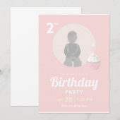 2nd Birthday Party Invitation Pink Cupcake Photo (Devant / Derrière)