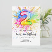 2nd Birthday Rainbow Paint Splash Invitation (Debout devant)
