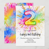 2nd Birthday Rainbow Paint Splash Invitation (Devant / Derrière)