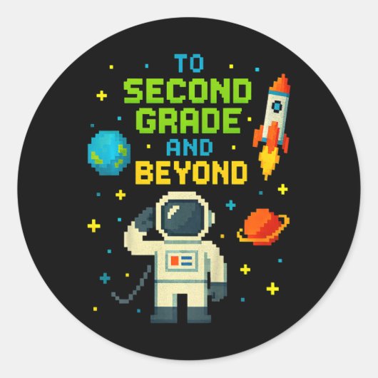 2nd Grade And Beyond Astronaut Space Boys Gamer Fi Ronde Sticker (Voorkant)