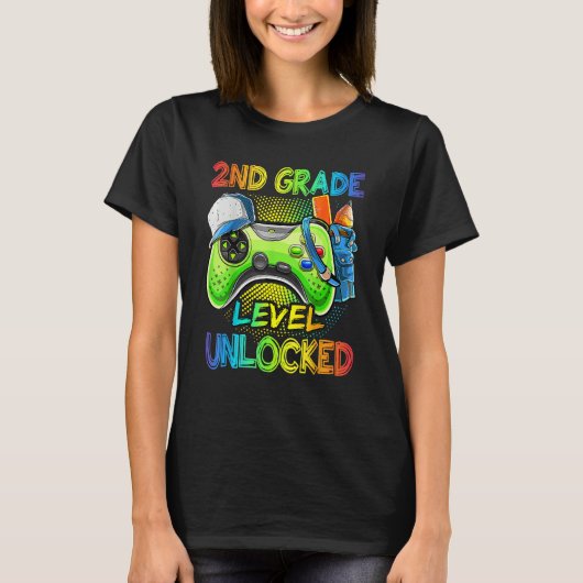 2nd Grade Level Unlocked Video Game Back To School T-shirt (Voorkant)