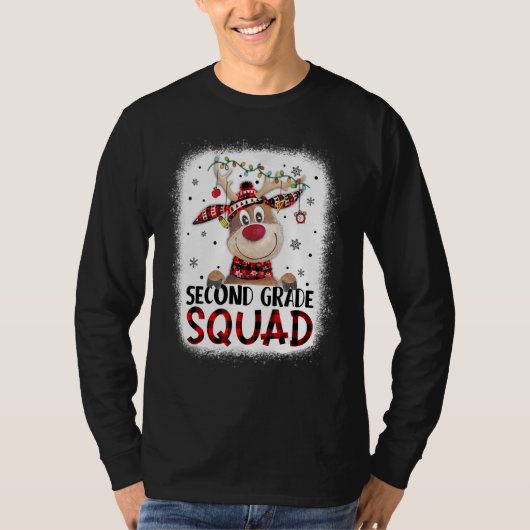 2nd Grade Squad Plaid Reindeer Santa Hat Teacher C T-shirt (Voorkant)