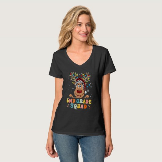 2nd Grade Squad Reindeer Teacher Christmas T-shirt (Voorkant volledig)