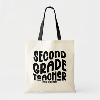 2nd Grade Teacher Black Typography Design  Tote Bag