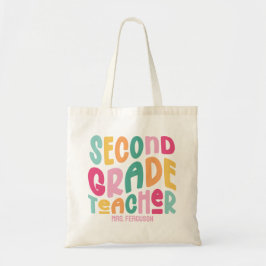 2nd Grade Teacher Colorful Typography Design Tote Bag