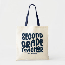 2nd Grade Teacher Dark Blue Typography Design Tote Bag