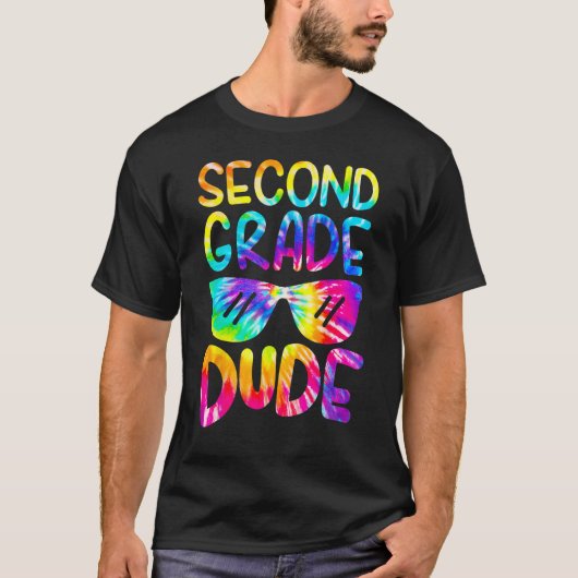 2nd Second Grade Dude Tie Dye Sunglasses Boys Back T-shirt (Voorkant)