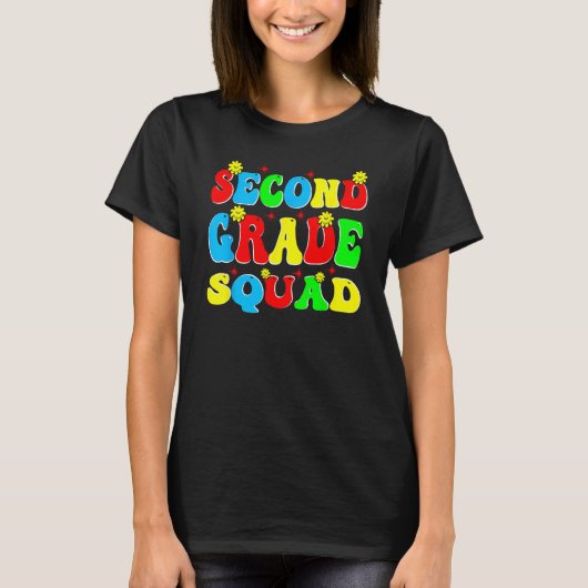 2nd Second Grade Squad Retro Groovy Teacher Back T T-shirt (Voorkant)