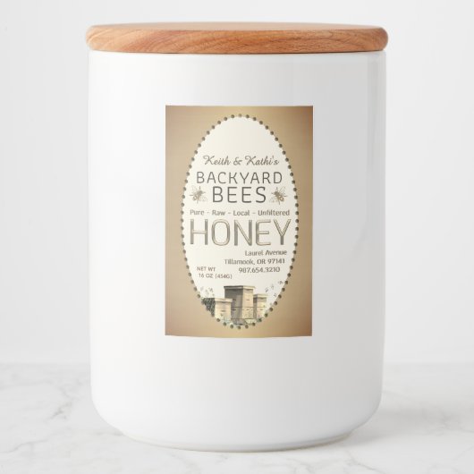 2x3 Honing Achtertuin Bijen Hives Little Bees Gold Voedselcontainer Etiket (Voorkant)
