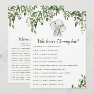 2x Games Elephant Baby shower 5x7 inch formaat Kaart