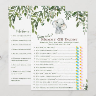 2x Games Elephant Baby shower 5x7 inch formaat Kaart