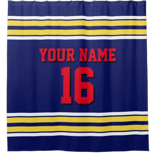 2X rode strepes tekst Douchegordijn (Voorkant)