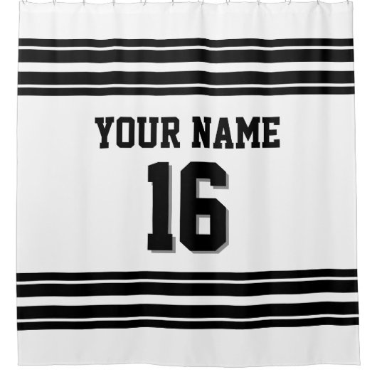 2x strepes zwarte tekst douchegordijn (Voorkant)