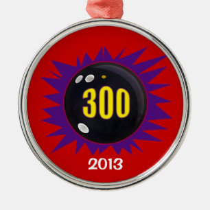 300 Bowling, met datum, Metalen Ornament
