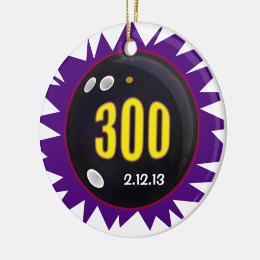 300 Game Bowling met datum, Keramisch Ornament (Links)