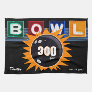 300 Game Oranje & Black met Neon BOWL-teken Theedoek