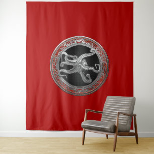 [300] Sacred Silver Octopus in Defensief Posture Wandkleed