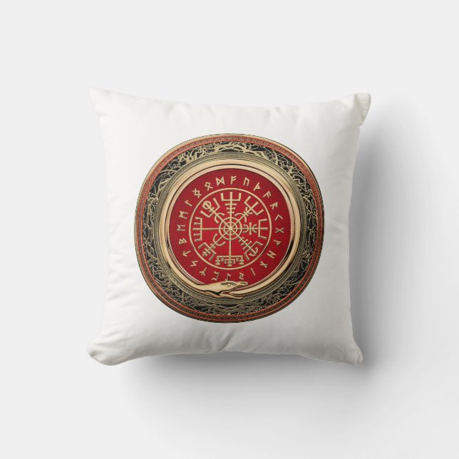 [300] Vegvisir - Viking Gold Magic Runass Kussen (Voorkant)