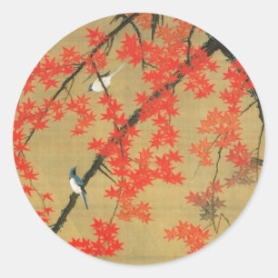 30. 紅 小 図, 若 冲 Maple & Small Birds, Jakuchüu Ronde Sticker