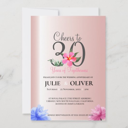 30 Anniversaire mariage Invitation Floral (Devant)