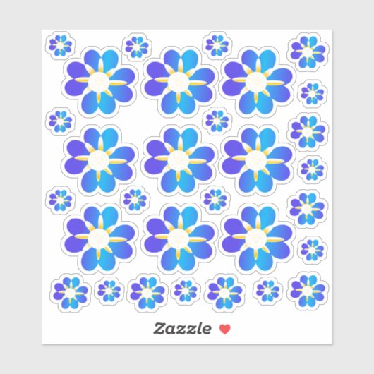 30 Autocollants à fleurs bleues (Feuille)