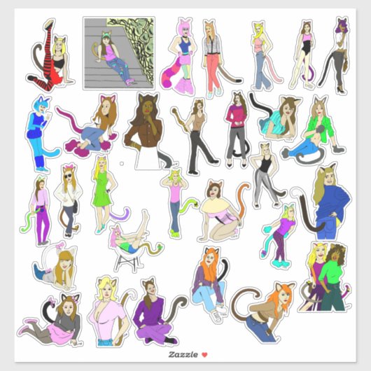 30 autocollants catgirls (Feuille)