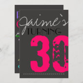 30 Birthday Party Invitation Neon en grijs Kaart (Voorkant / Achterkant)