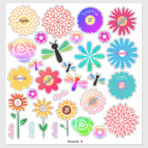 30 Bloemen, Libellen, DIY Namen & Initialen Sticker
