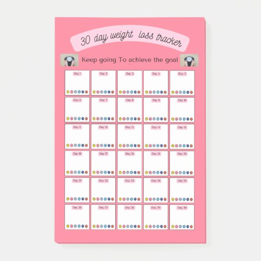 30 dagen gewichtsverlies en gewoonte tracker plann post-it® notes (Voorkant)