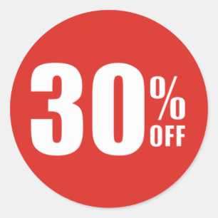 30% Dertig procent korting op verkoop ticker Ronde Sticker