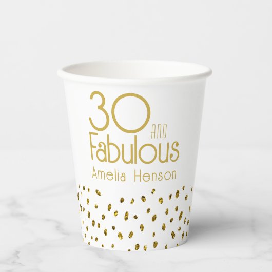 30 en Fabulous Elegant Gold Glitter 30th Birthday Papieren Bekers (Voorkant)