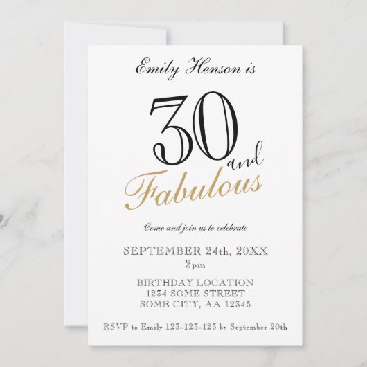 30 en Fabulous Elegant Script Verjaardag Kaart (Voorkant)