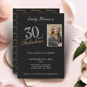 30 en Fabulous Elegante Zwarte Foto Verjaardag Kaart