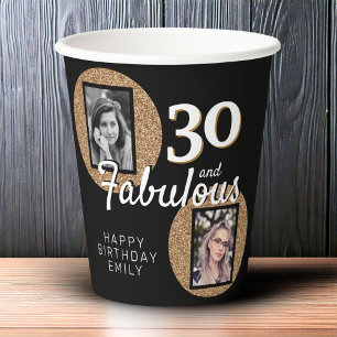 30 en Fabulous Gold Glitter 2 Foto 30e verjaardag Papieren Bekers