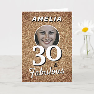 30 en Fabulous Gold Glitter 30th Birthday Foto Kaart