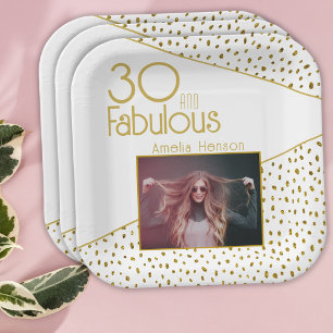 30 en Fabulous Gold Glitter Photo 30th Birthday Papieren Bordje