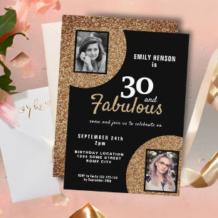30 en Fabulous Gouden Glitter 2 Foto 30e Verjaarda Kaart