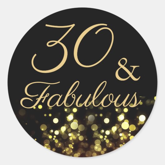 30 en Fabulous Zwart en Gouden Verjaardag Sticker (Voorkant)