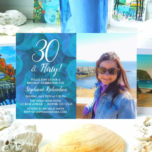 30 en Flirty Ocean Blue Photo Birthday Kaart