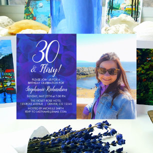 30 en Flirty Royal Blue Photo Birthday Party Kaart