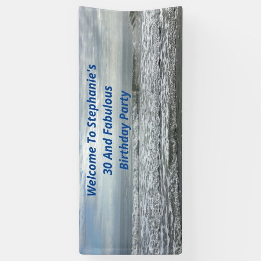 30 en verbluffend strand Ocean Blue White Gray Wav Spandoek (Verticaal)