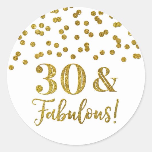 30 & Fabulous Birthday Gold Confetti Ronde Sticker (Voorkant)