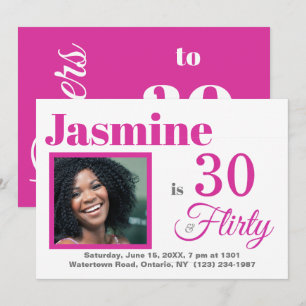 30 & Flirty Roze Verjaardags Foto Uitnodiging
