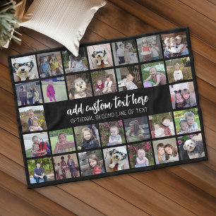 30 Foto Collage Grid - 2 tekstvakken - zwart wit Fleece Deken