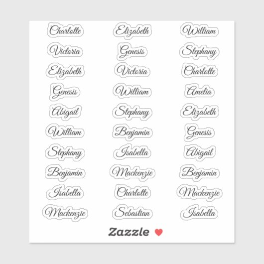 30 Gast voornamen Calligrafie Elegant script Sticker (Vel)
